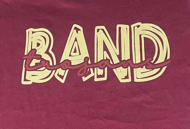 CABA Trojans Band Adult T-shirt, Long Sleeve T-shirt, and Hoodie- Gold with Burgundy Image